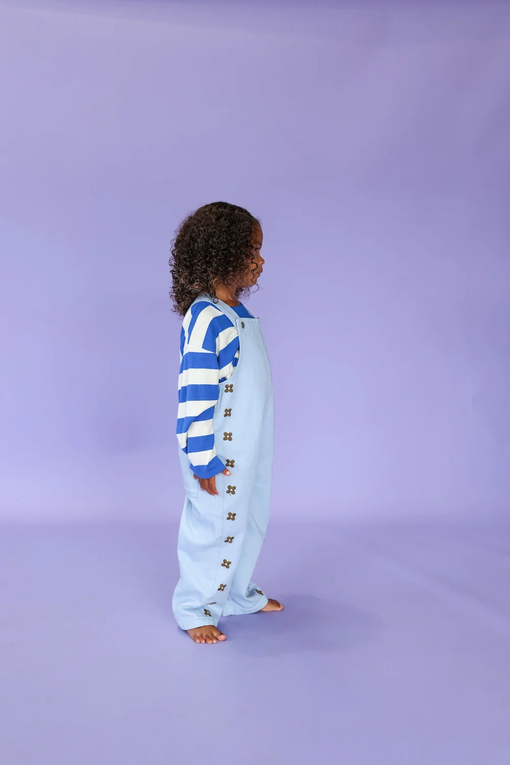 Organic Embroidery Posy Overalls - Ice Blue