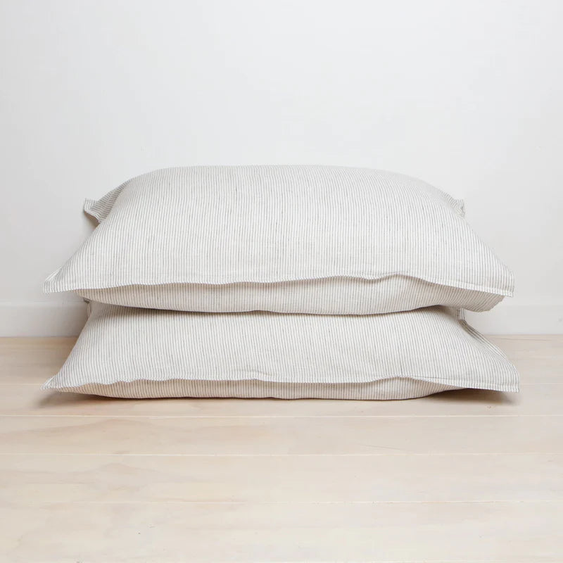 French Linen Pillowcase Pair - Charcoal Stripe