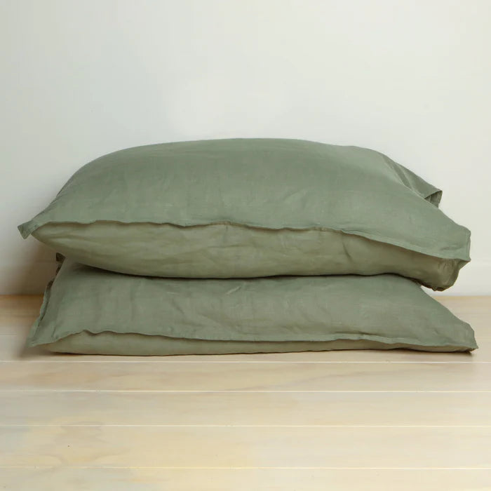 French Linen Pillowcase Pair - Lichen