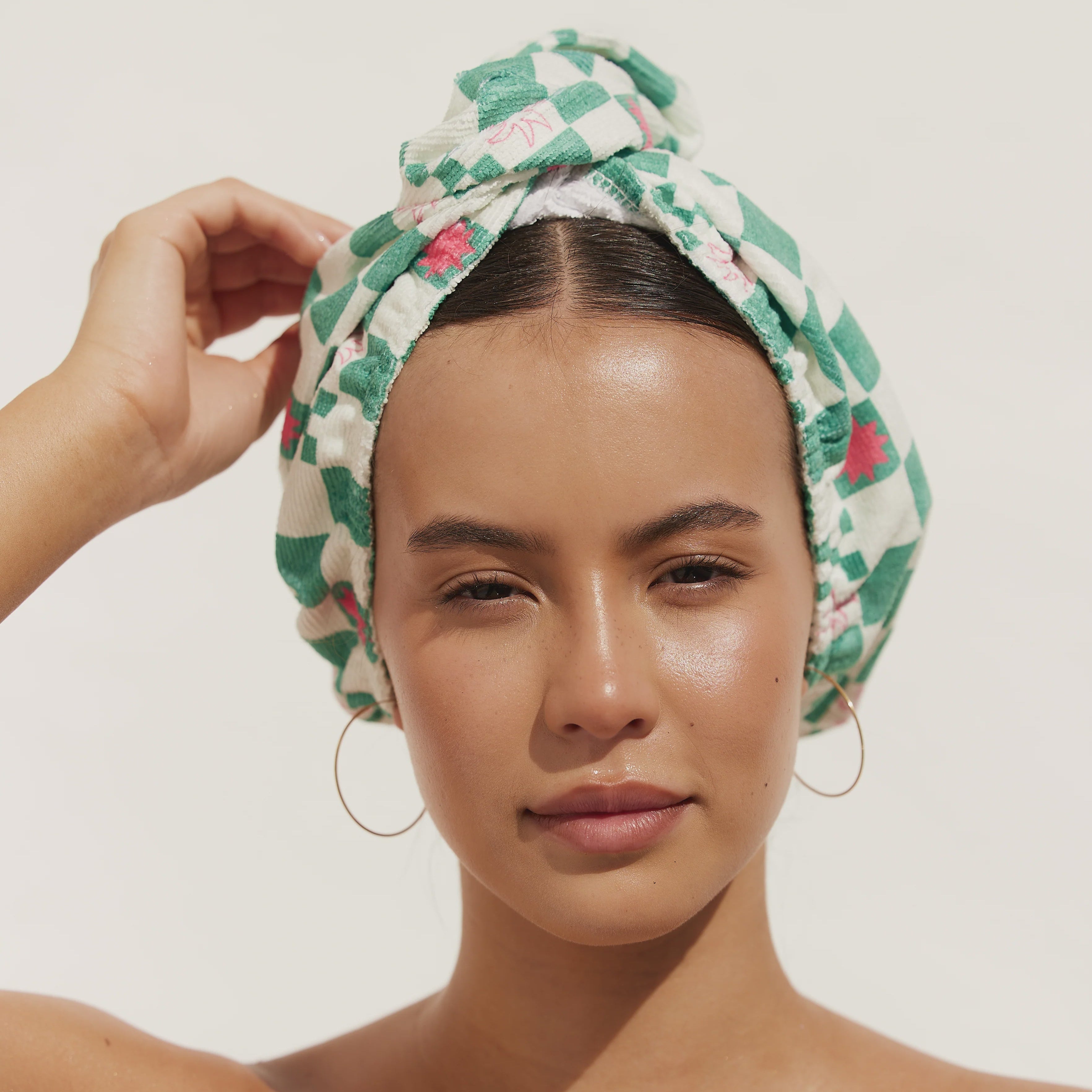 RIVA Hair Towel Wrap in Green Check