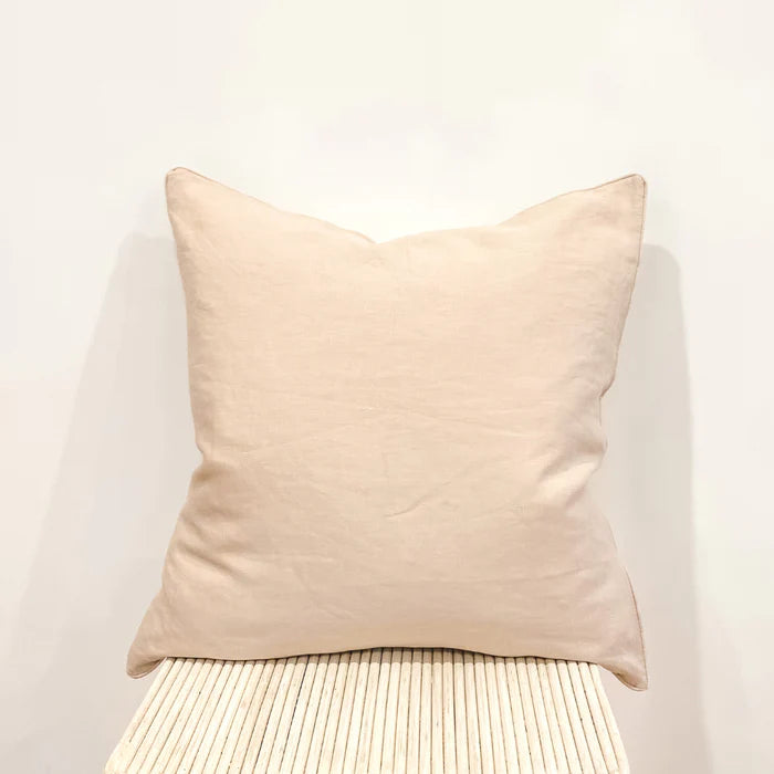 French Linen Feather Filled Cushion - Latte