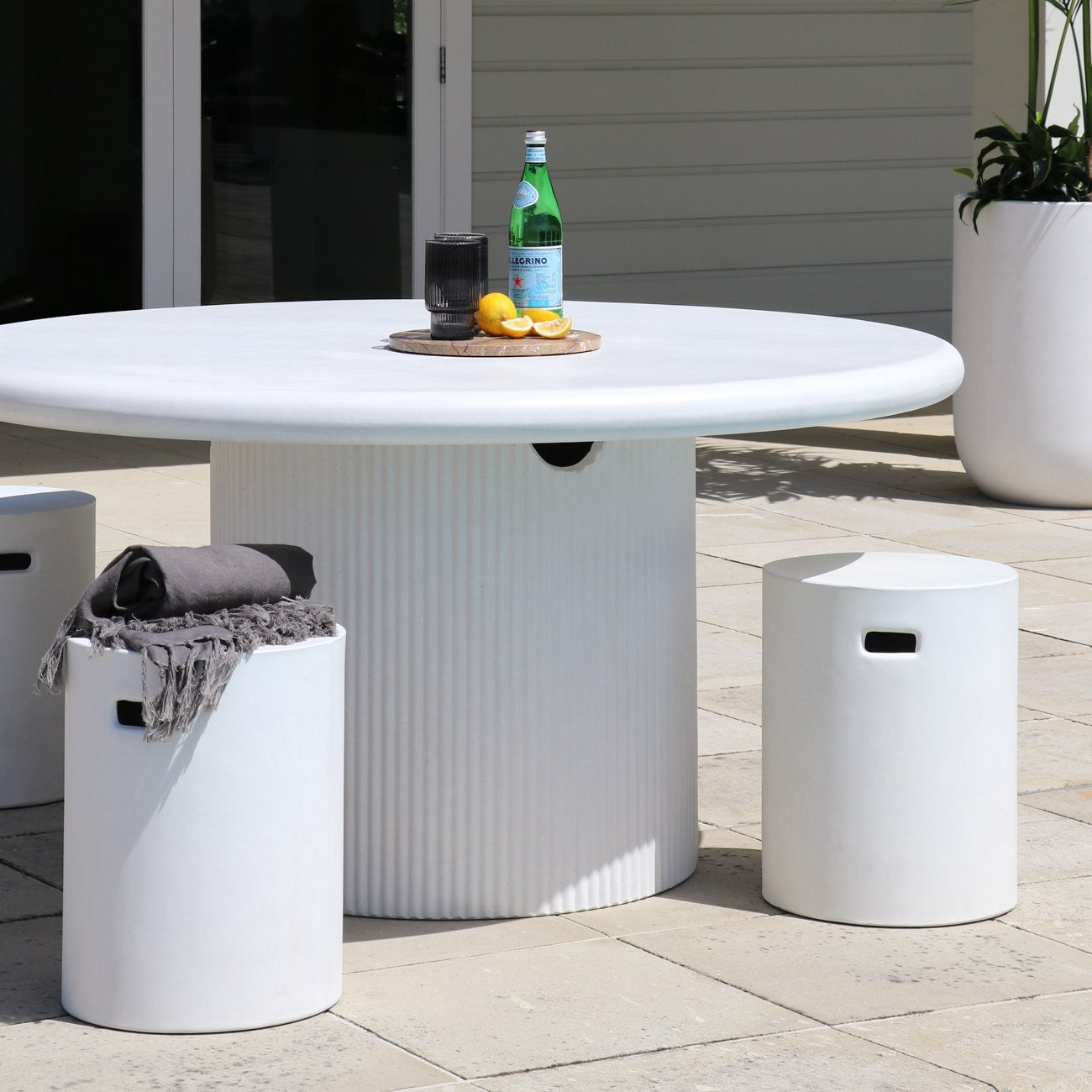 Patras Round Concrete Table - White