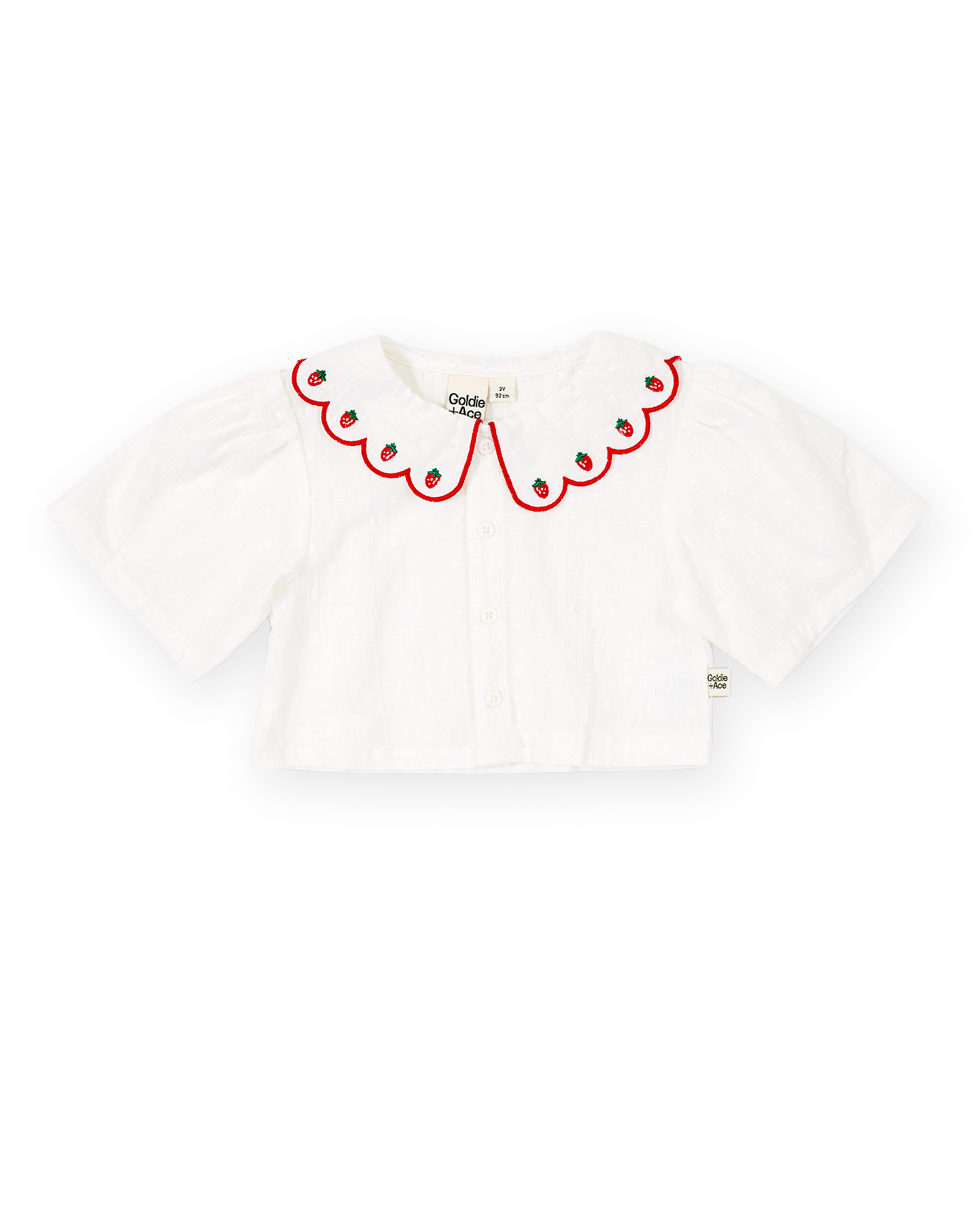 SCALLOP COLLAR STRAWBERRY CROPPED BLOUSE