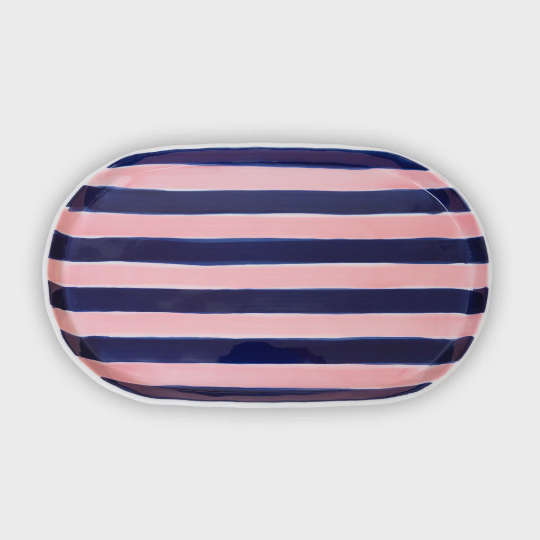 Oval Platter - Pink & Navy Stripes