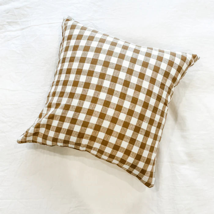 French Linen Feather Filled Cushion - Ginger Gingham