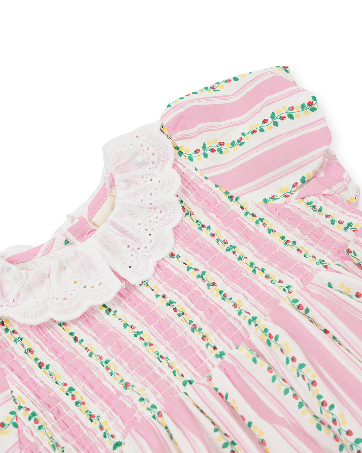 ANTIQUE STRIPE STRAWBERRY FLO SMOCKED DRESS