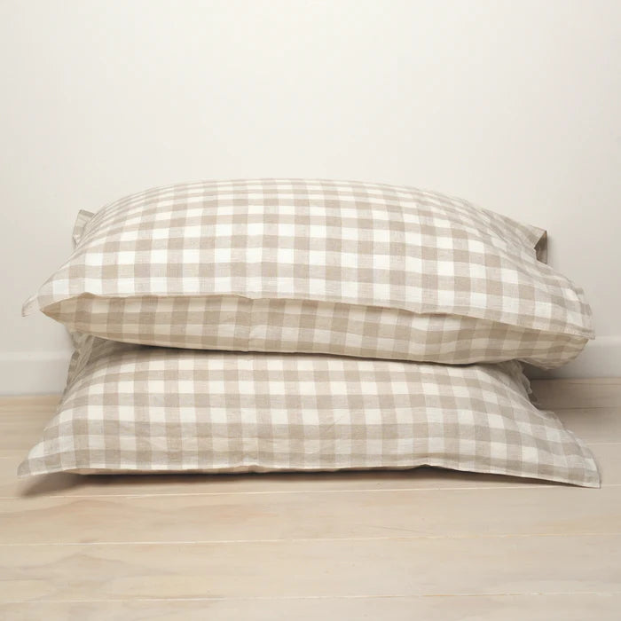French Linen Pillowcase Pair - Natural Gingham