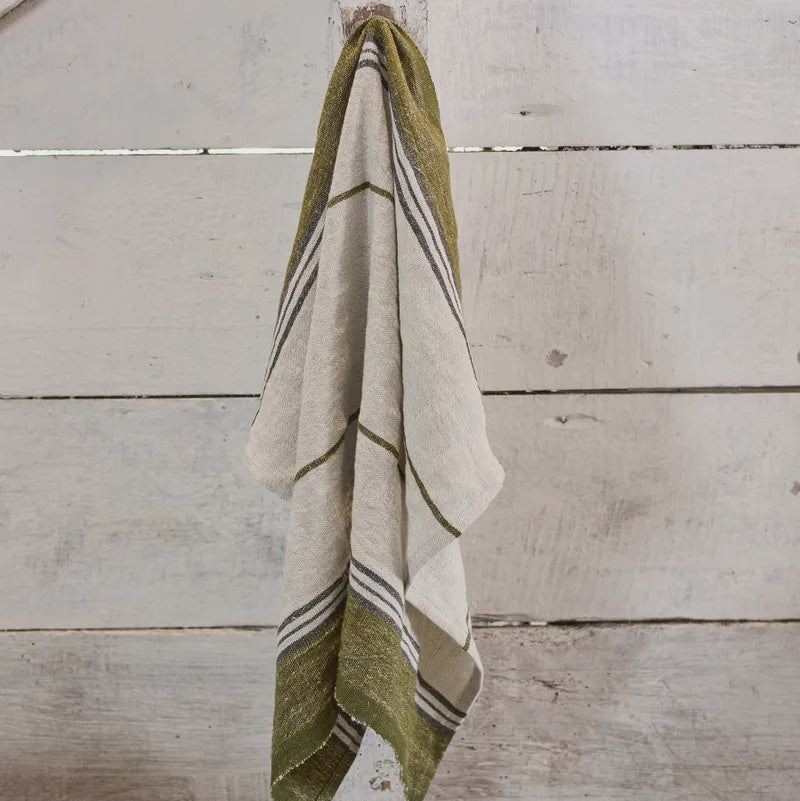 Green Selvedge Stripe Linen Teatowel