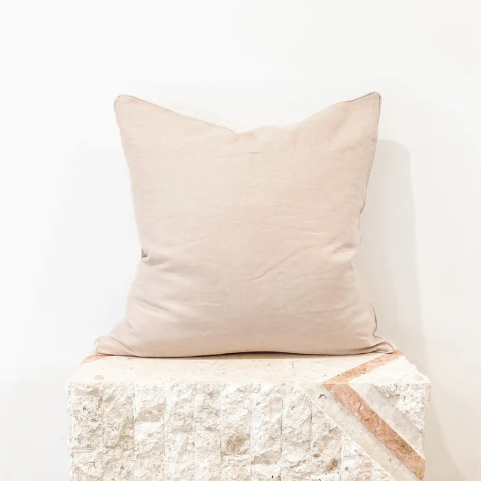 French Linen Feather Filled Cushion - Latte