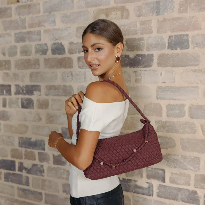 Nolita 2 Piece Eastwest Handwoven Suedette Handbag - Burgundy