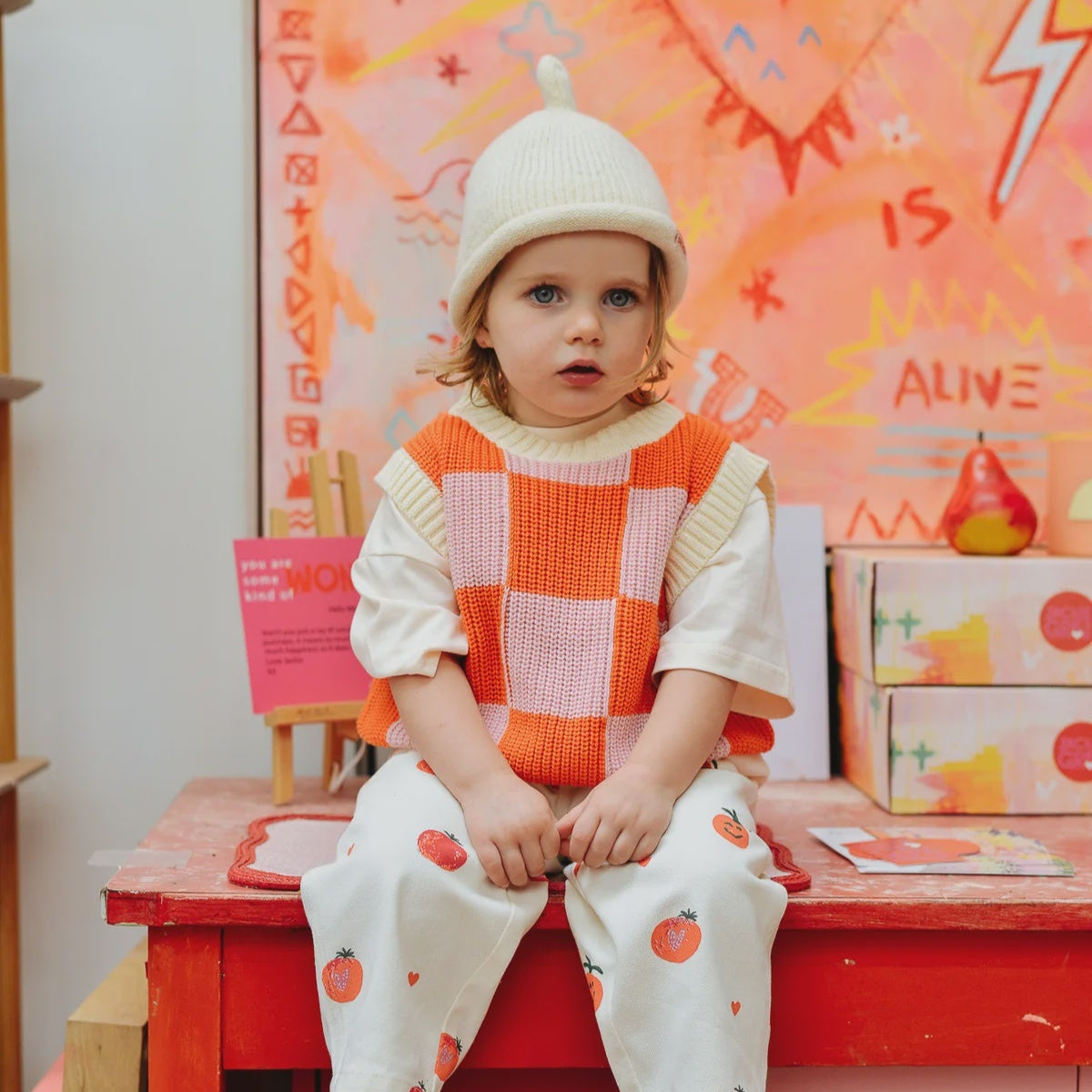 Nonno Vest - Pink + Orange Check