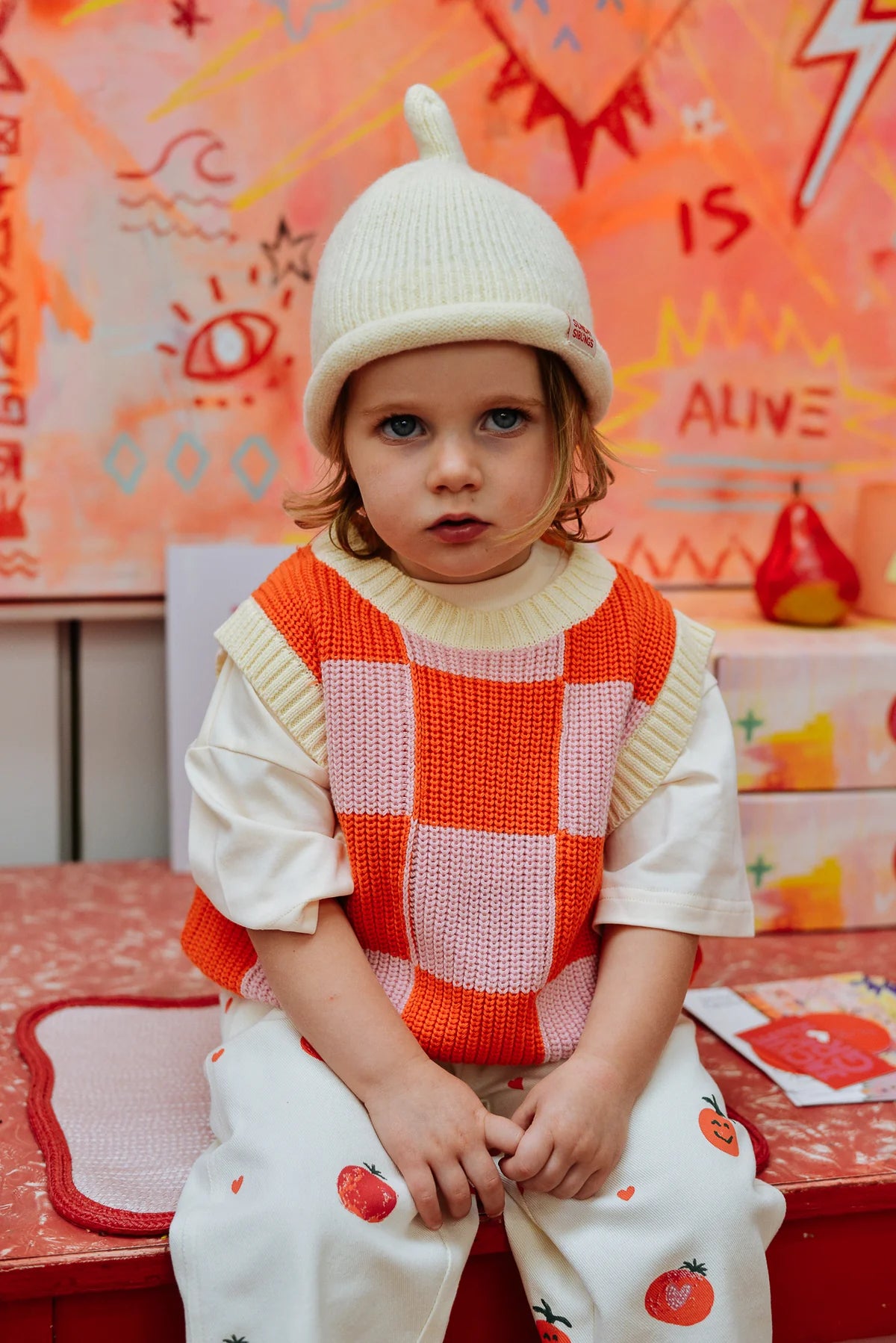 Nonno Vest - Pink + Orange Check