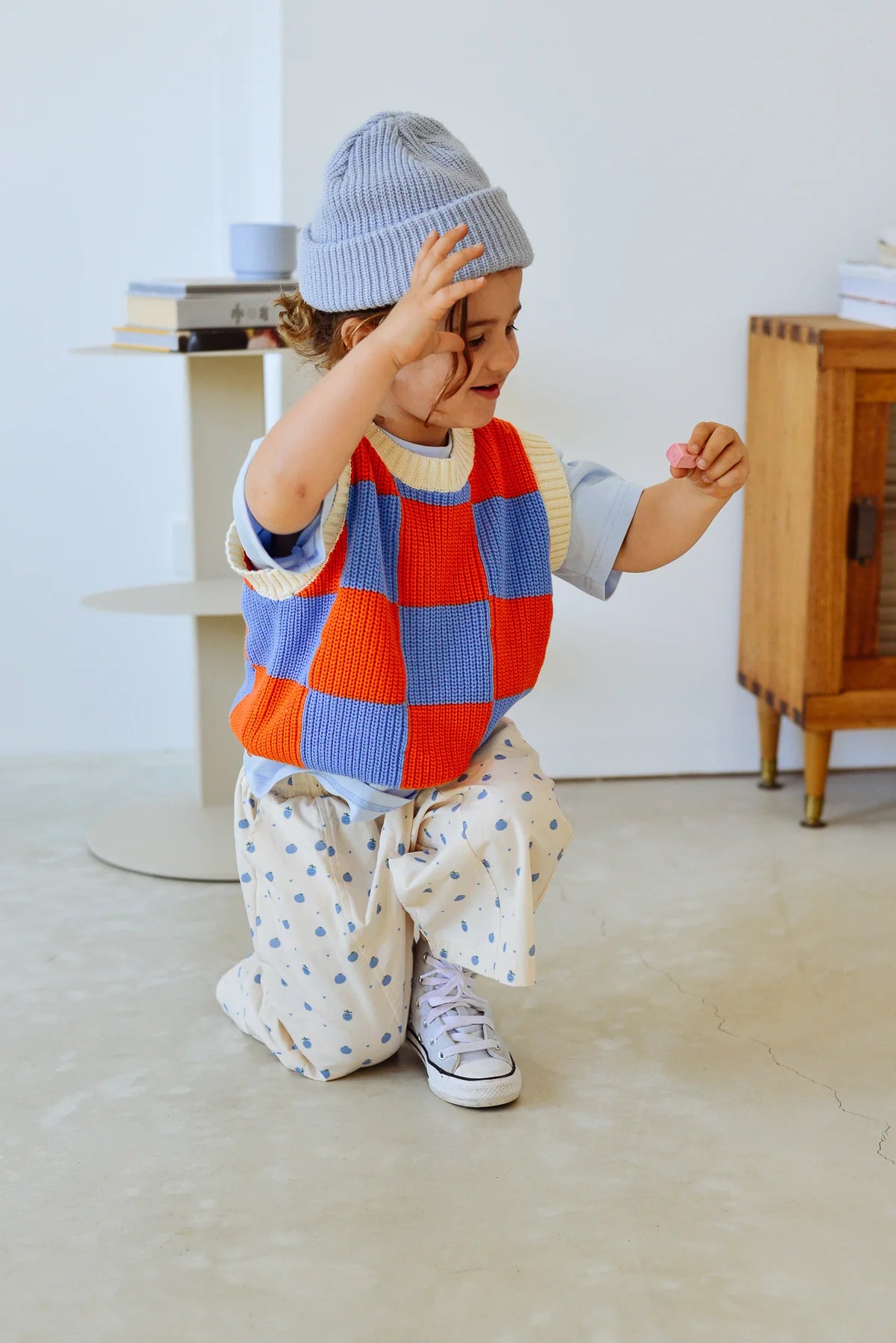 Nonno Vest - Blue + Orange Check