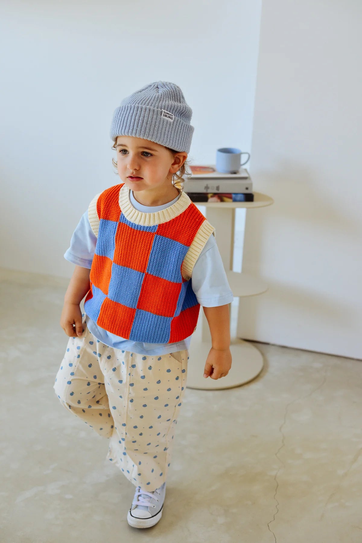 Nonno Vest - Blue + Orange Check