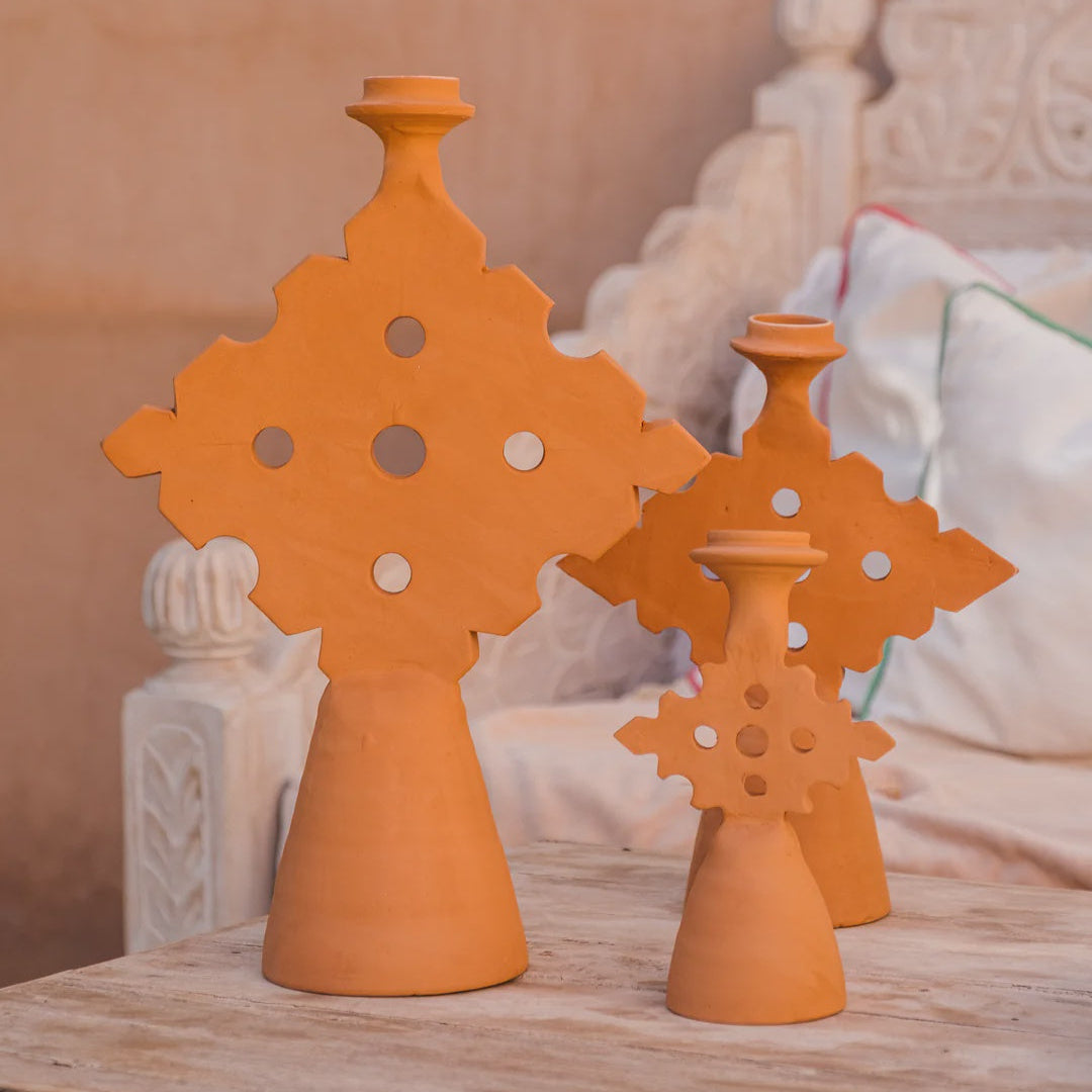 TADELAKT TRIANGLE CANDLE HOLDER TERRACOTTA - Large