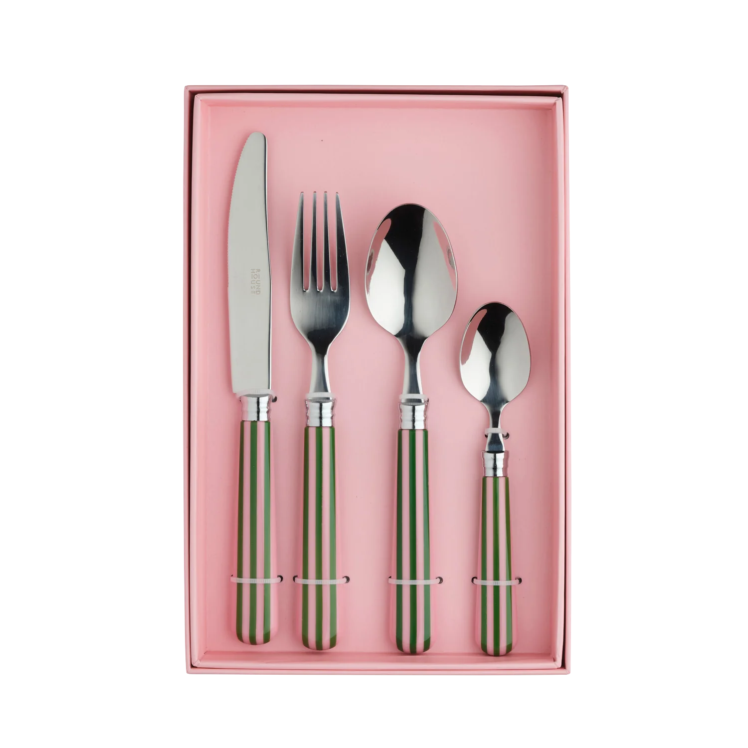 Pink & Green Stripe Cutlery Set 16 Piece