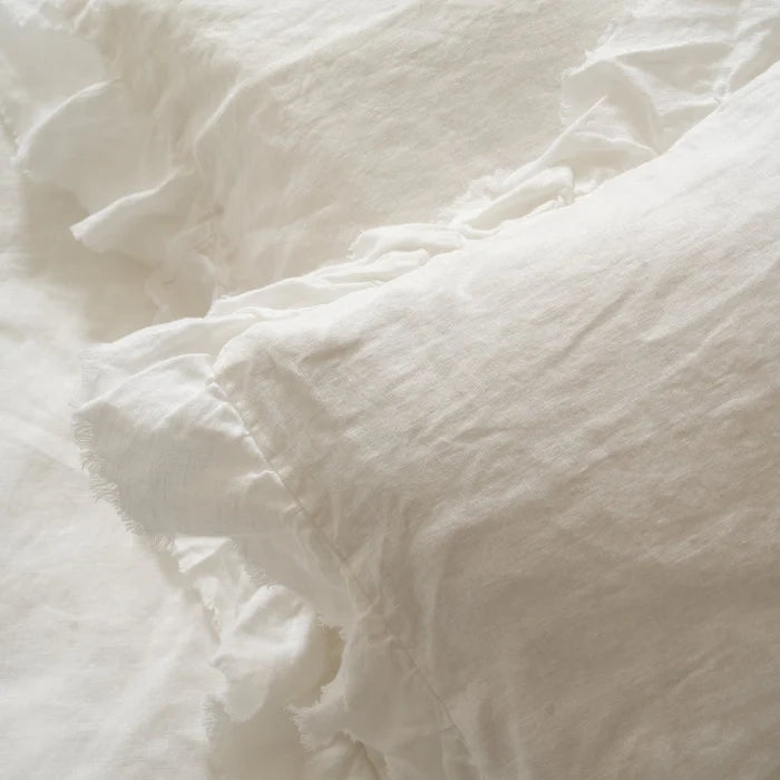 Linen Ruffle Edge Pillowcase Pair - White