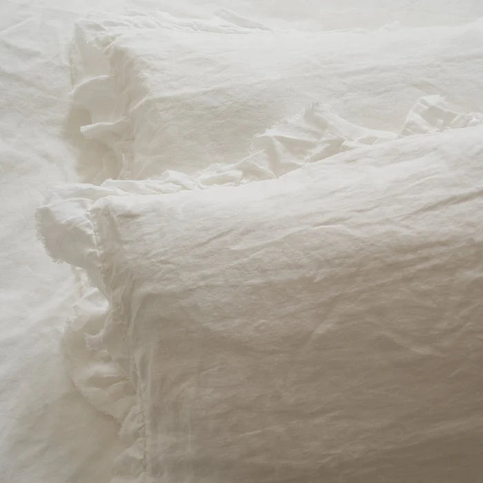 Linen Ruffle Edge Pillowcase Pair - White