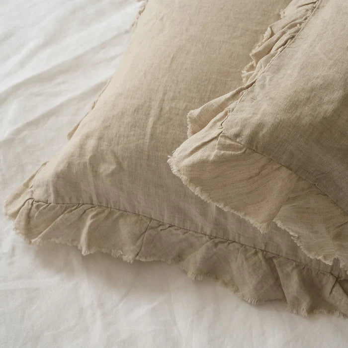 Linen Ruffle Edge Pillowcase Pair - Natural Oat