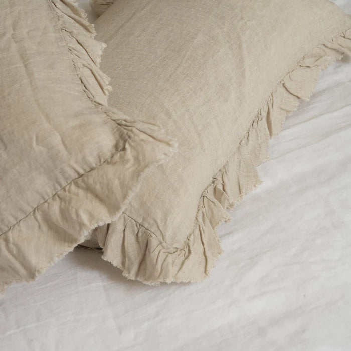 Linen Ruffle Edge Pillowcase Pair - Natural Oat