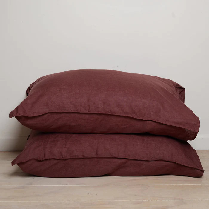 French Linen Pillowcase Pair - Antique Rosewood