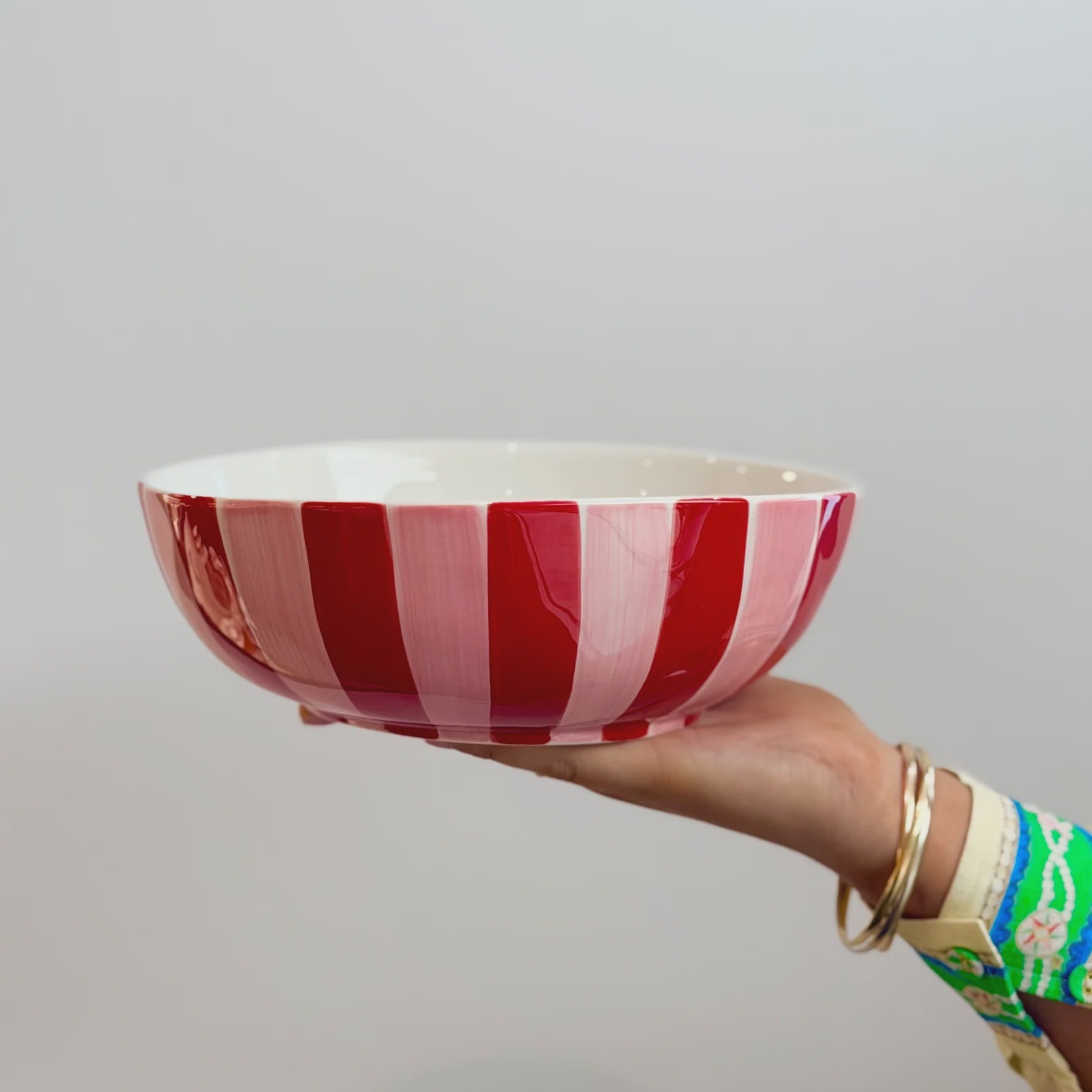 Salad Bowl | Pink & Burgundy Stripe
