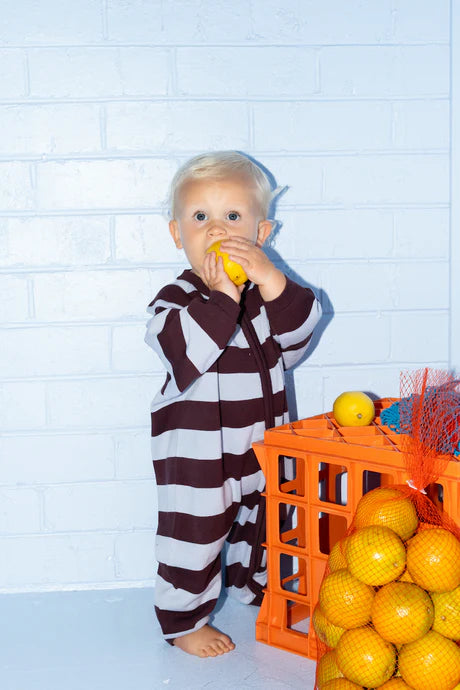 Organic Stripe Zipper Knit Starsuit - Plum & Haze