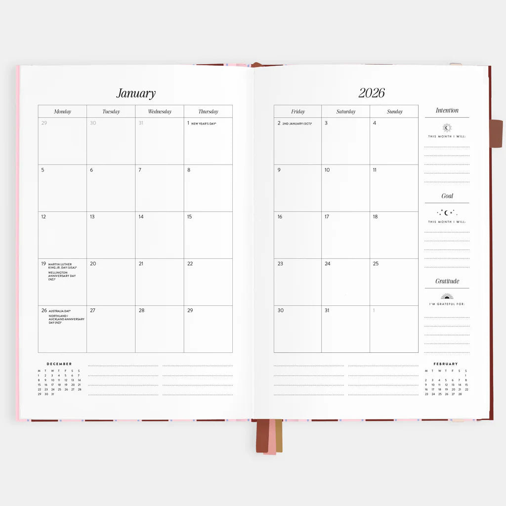 2026 A5 Vertical Planner - Burgundy Stripe