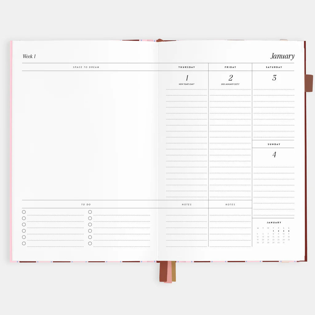 2026 A5 Vertical Planner - Burgundy Stripe