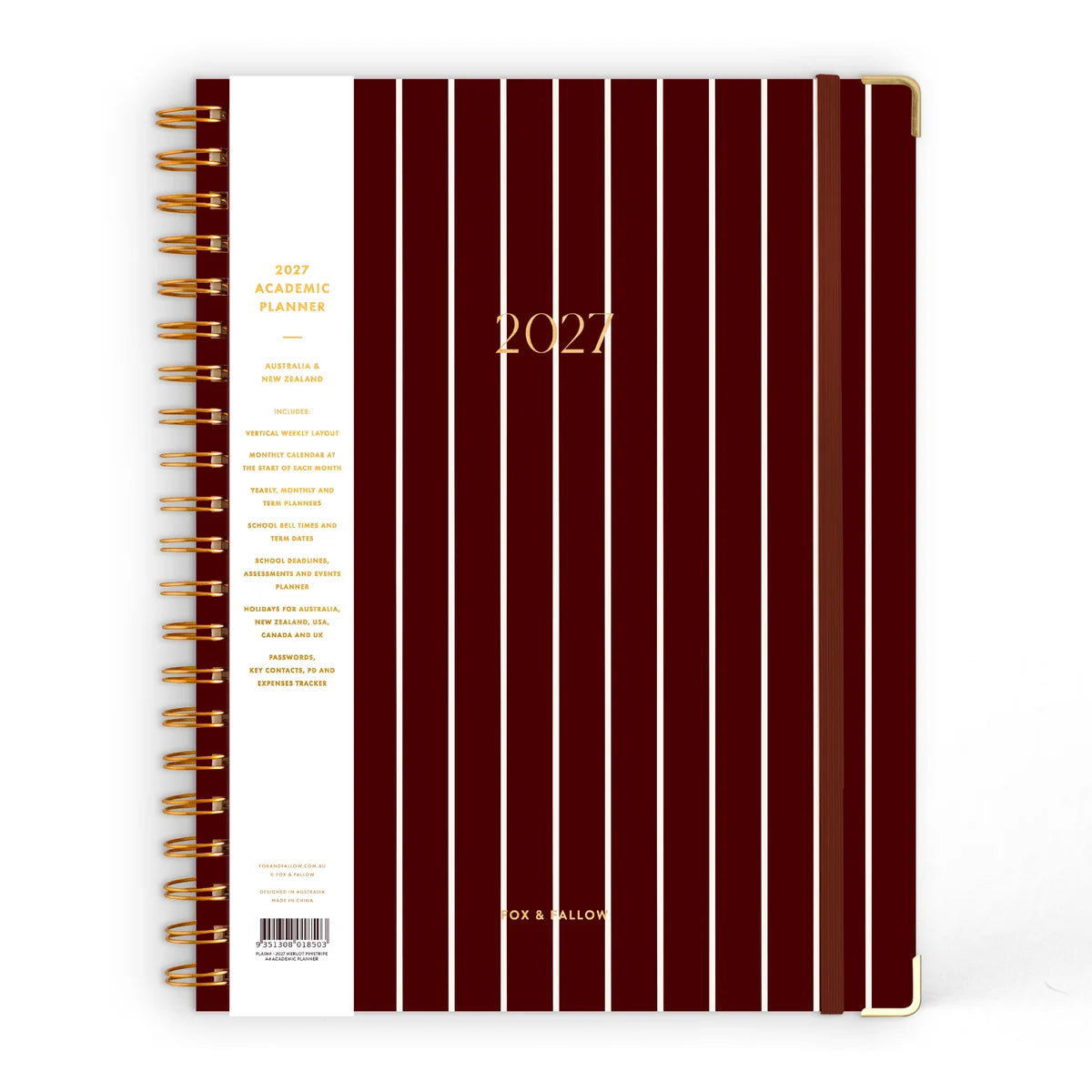 2027 A4 Academic Vertical Planner - Merlot Pinstripe