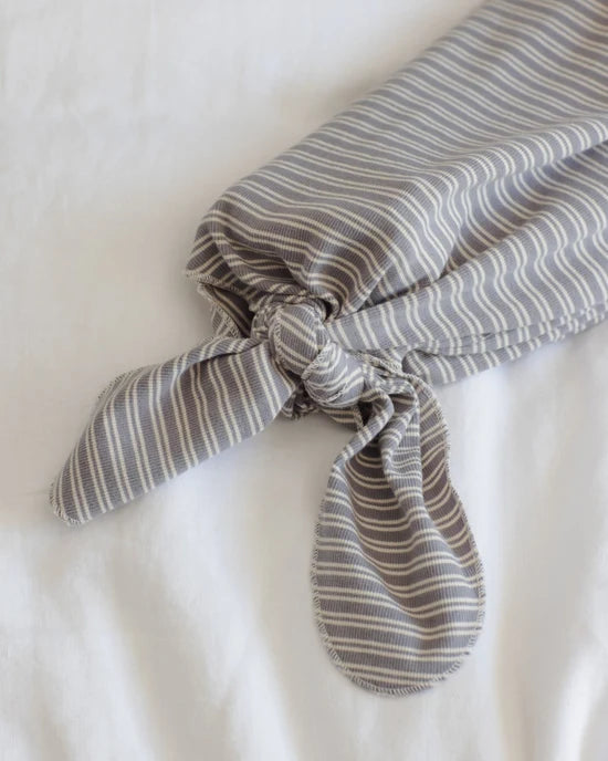 Knotted Baby Gown + Hat Set || Slate Microstripe