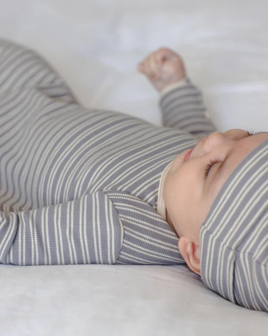 Knotted Baby Gown + Hat Set || Slate Microstripe