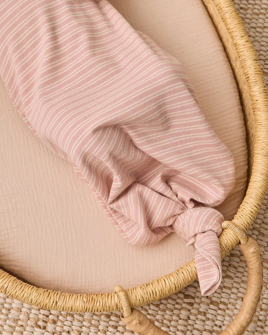 Knotted Baby Gown + Hat Set || Dusty Rose Microstripe