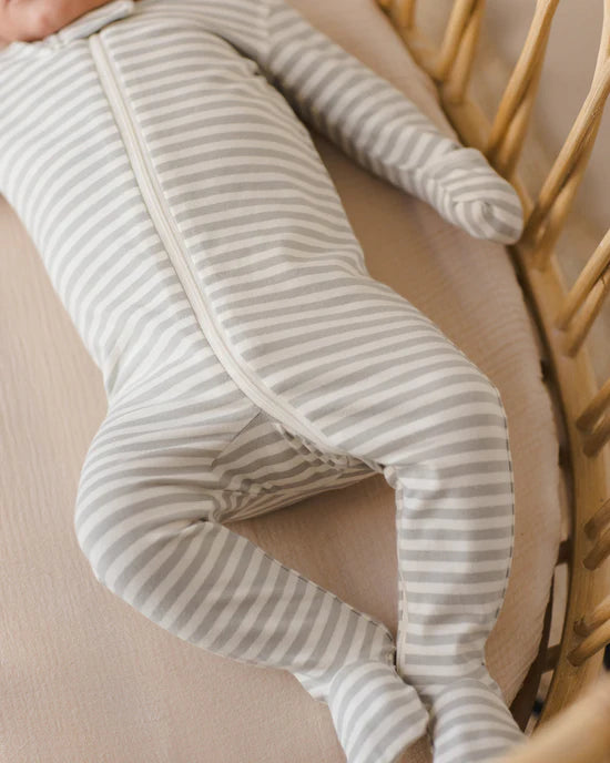 Zip Long Sleeve Sleeper Footie || Sage Stripe