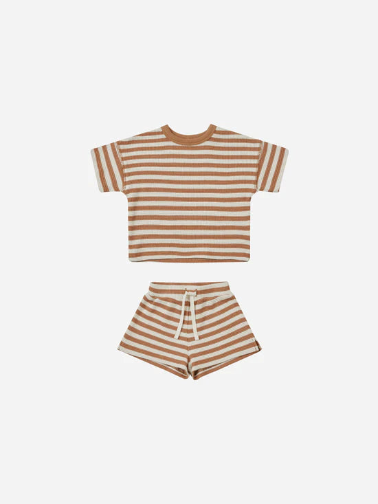 Waffle Tee & Short Set - Clay Stripe