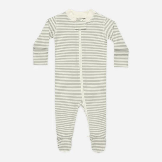 Zip Long Sleeve Sleeper Footie || Sage Stripe
