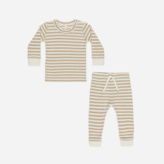 Waffle Top + Pant Set || Oat Stripe