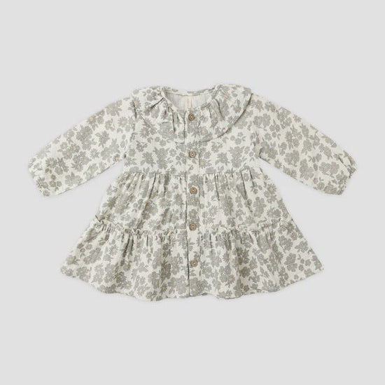 RUFFLE COLLAR BUTTON DRESS || GREEN FLORAL