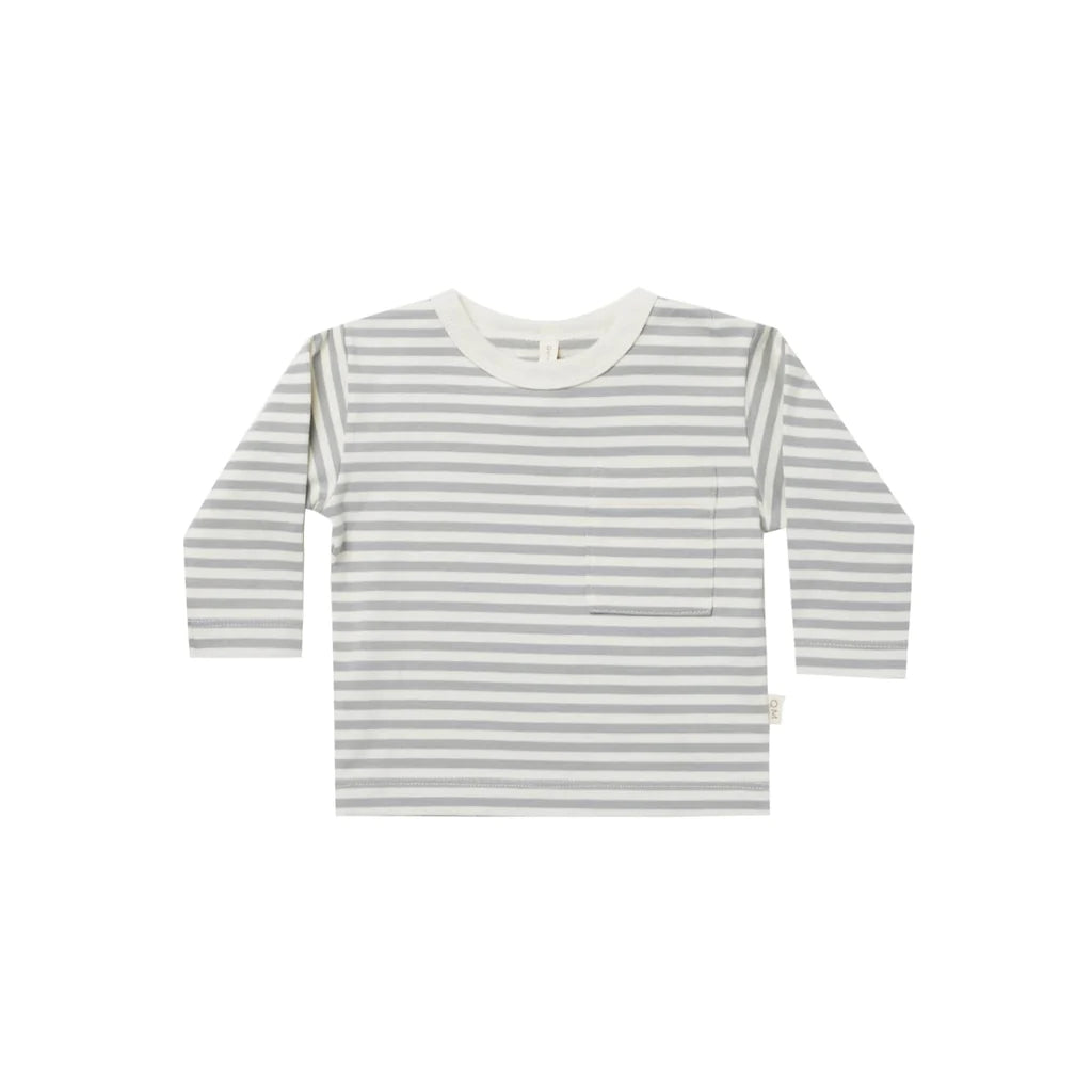 Long Sleeve Pocket Tee - Dusty Blue Stripe