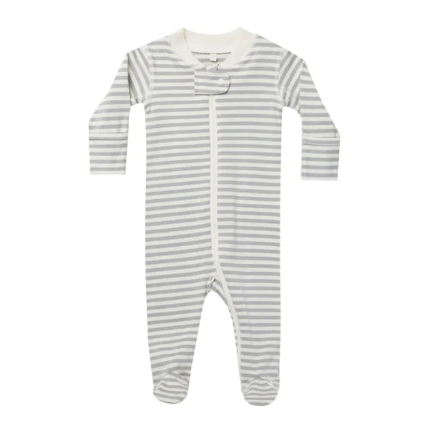 Zip Long Sleeve Footie - Dusty Blue Stripe