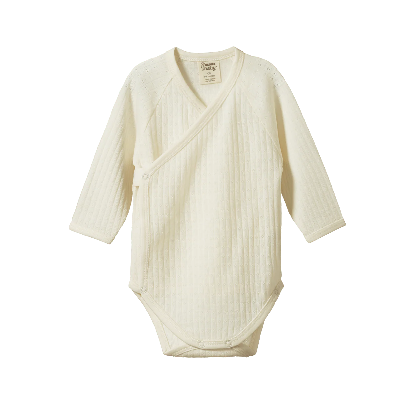 Merino Pointelle Long Sleeve Kimono Bodysuit - Natural