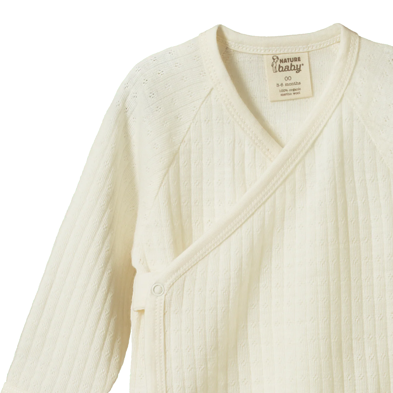 Merino Pointelle Long Sleeve Kimono Bodysuit - Natural