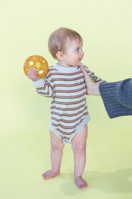Ribbed Stripe Romper - Grey Marle/Brownie