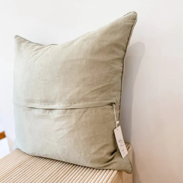 French Linen Feather Filled Cushion - Sage