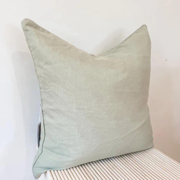 French Linen Feather Filled Cushion - Sage
