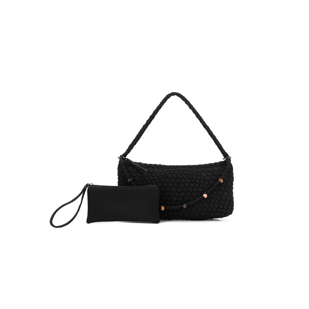 Nolita 2 Piece Eastwest Handwoven Suedette Handbag - Black