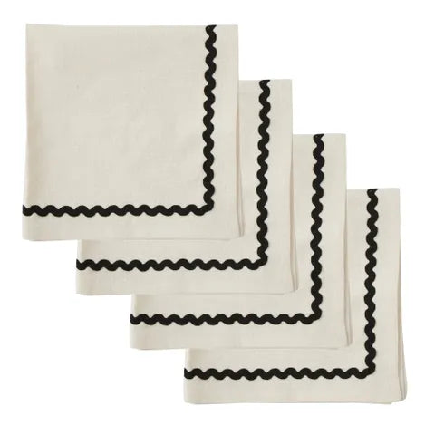 Orla Cotton Napkins 40cm Ivory/Black - Set of 4