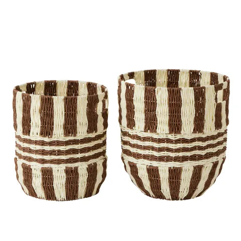 Solana Stripe Basket 35x38cm Choc - Set of 2