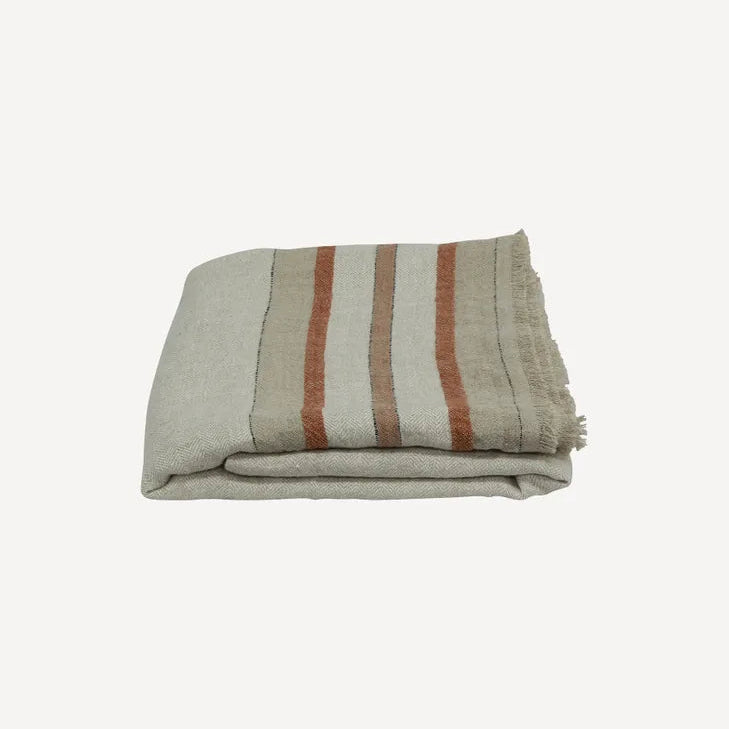 Herringbone Stripe Linen Throw - Natural