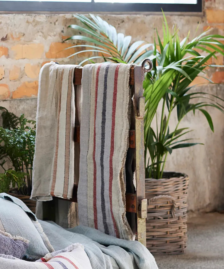 Herringbone Stripe Linen Throw - Grey